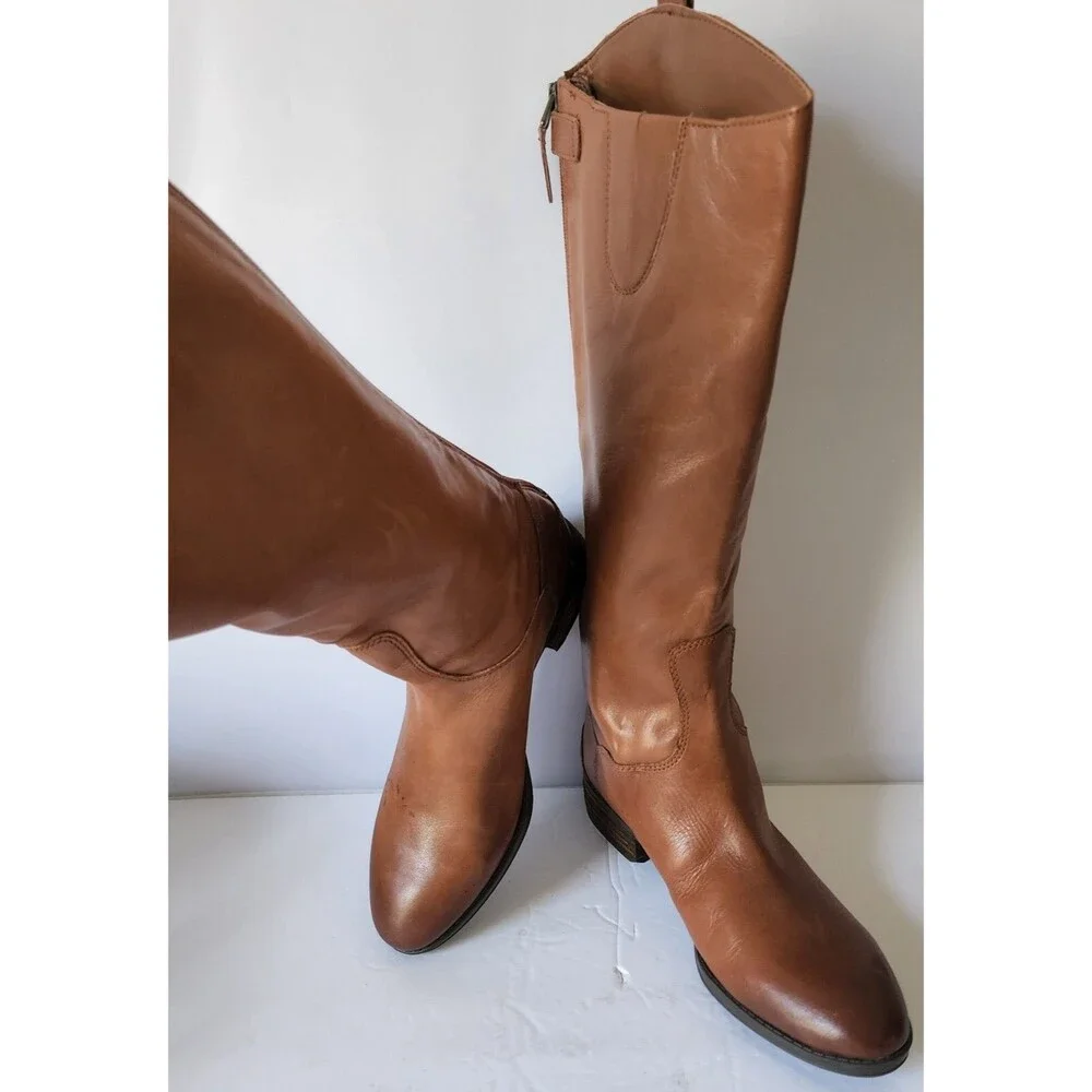 Sam Edelman Penny tall Riding Brown Boots Whiskey British tan size 6 M